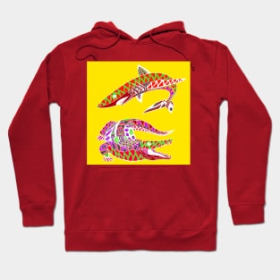 shark and alligator attack ecopop tribal totonac pattern arts Hoodie